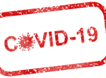 COVID-19 in roter Schrift mit roten Rahmen