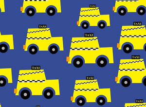 gelbe gezeichnete Taxis auf blauem Hintergrund