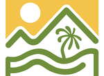Reiseträume Kapverden Logo mit Meer, Palme, Sonne und Meer in grün und gelb